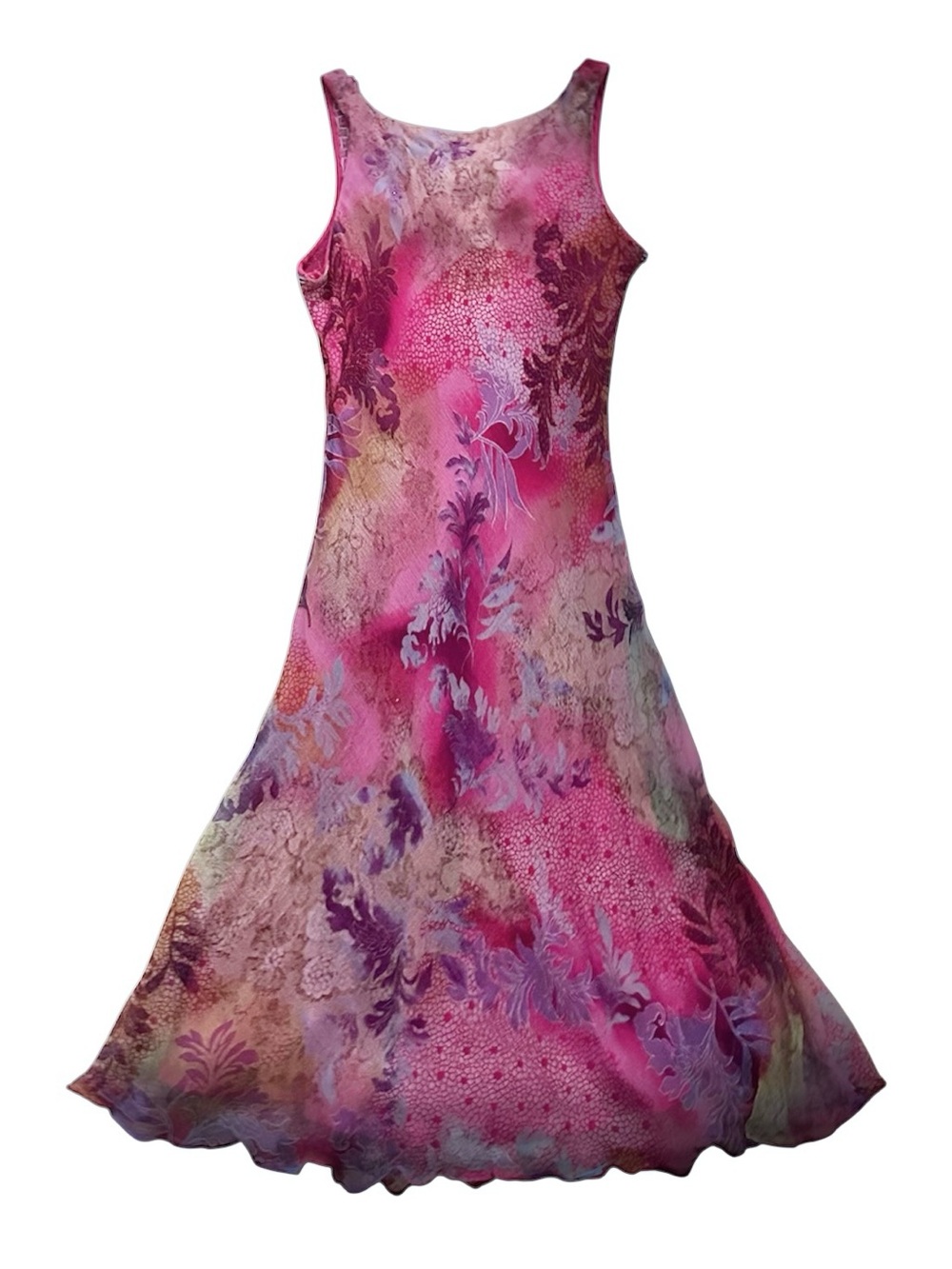 Vintage Y2K Pink Purple Chiffon Floral Print Beaded Fairy Dress - Picture 2 of 3